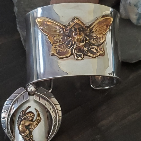 Amazing Custom Made OOAK Art Nouveau Style Sterling Cuff Bracelet - Picture 7 of 11